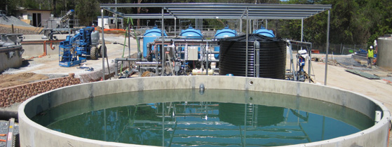 Photo of water treatment plant with tanks